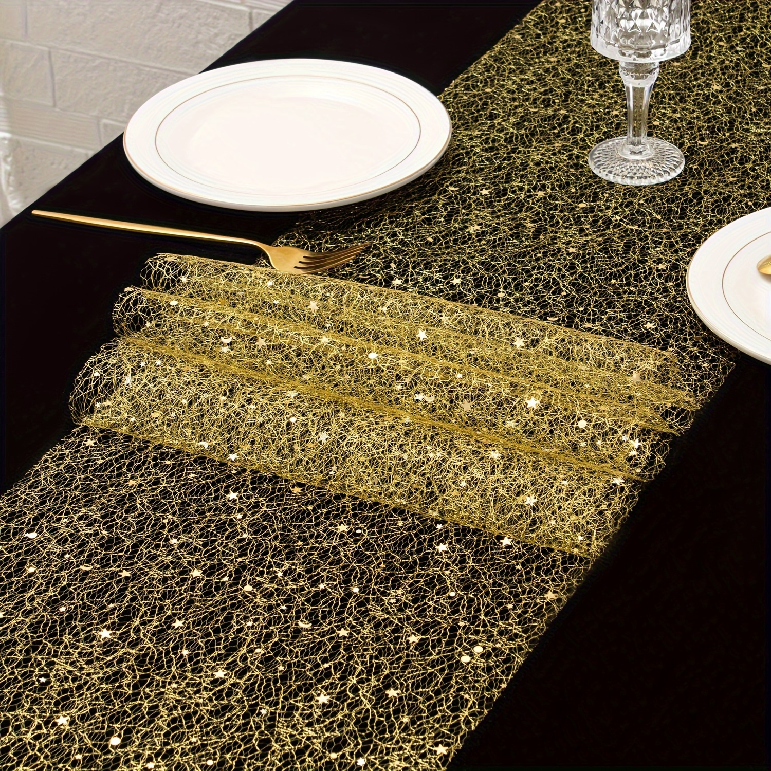 TEMU Mesh Table Runners, Stars And Moon Modern Light , Suitable For Home, Ramadan, Valentine's Day, Birthday, Wedding Party Table Decoration