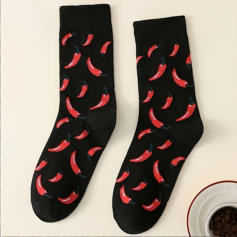 

Mixed Pair Of Mid-calf Socks-9hwc-chili Trendy Casual Single And Double Socks