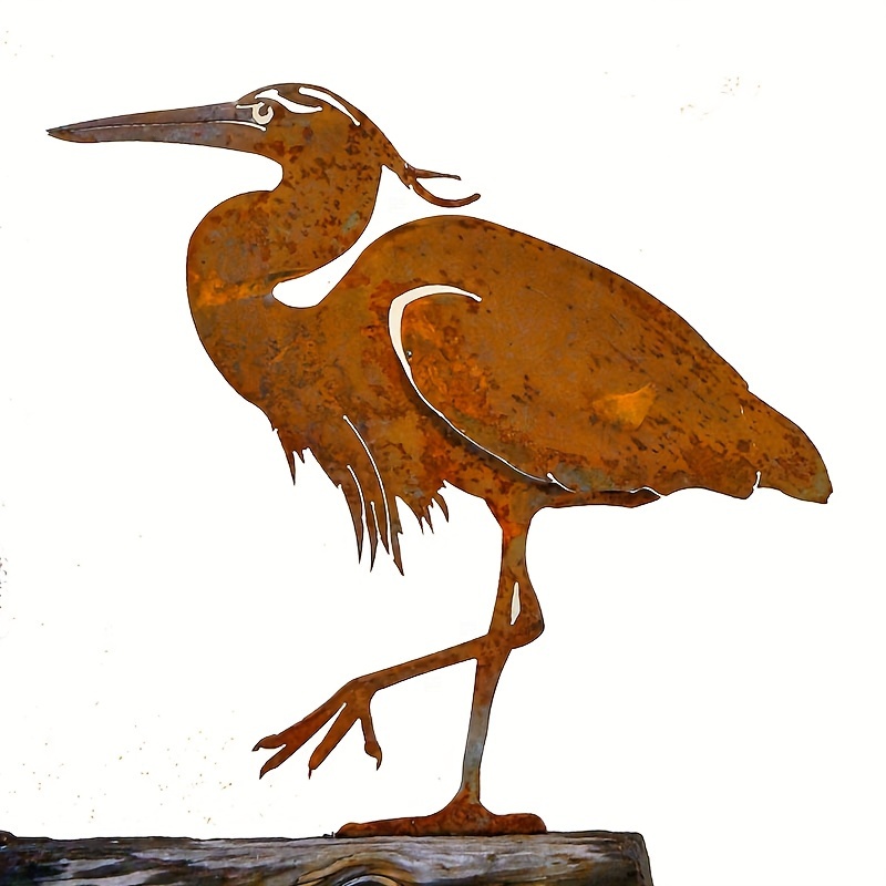 Image of Rustic Metal Heron Garden Statue, Yohwor Large Blue Heron Metal Bird Art, Outdoor Metal Yard Art, Pond Decor, Heron Sculpture, Housewarming Gift - Floor Mounted, Animal Theme For Halloween Decoration