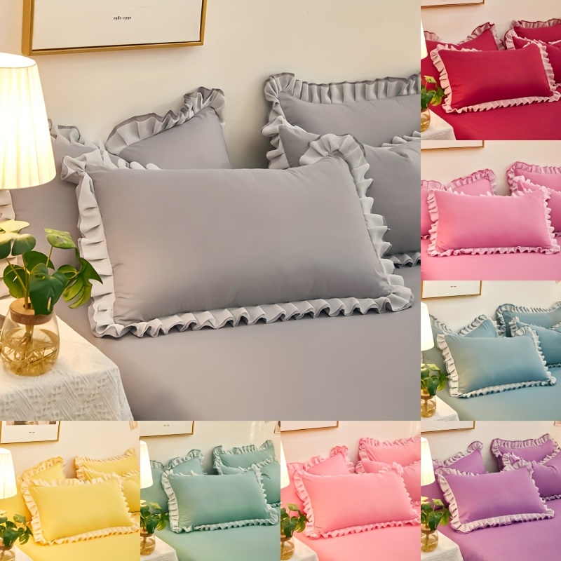 

2pcs Solid Color Double Ruffle Edge Pillowcases (no Core), Envelope Closure, Machine Washable Non-fade, Skin-friendly Soft Breathable - Cozy Home Decor