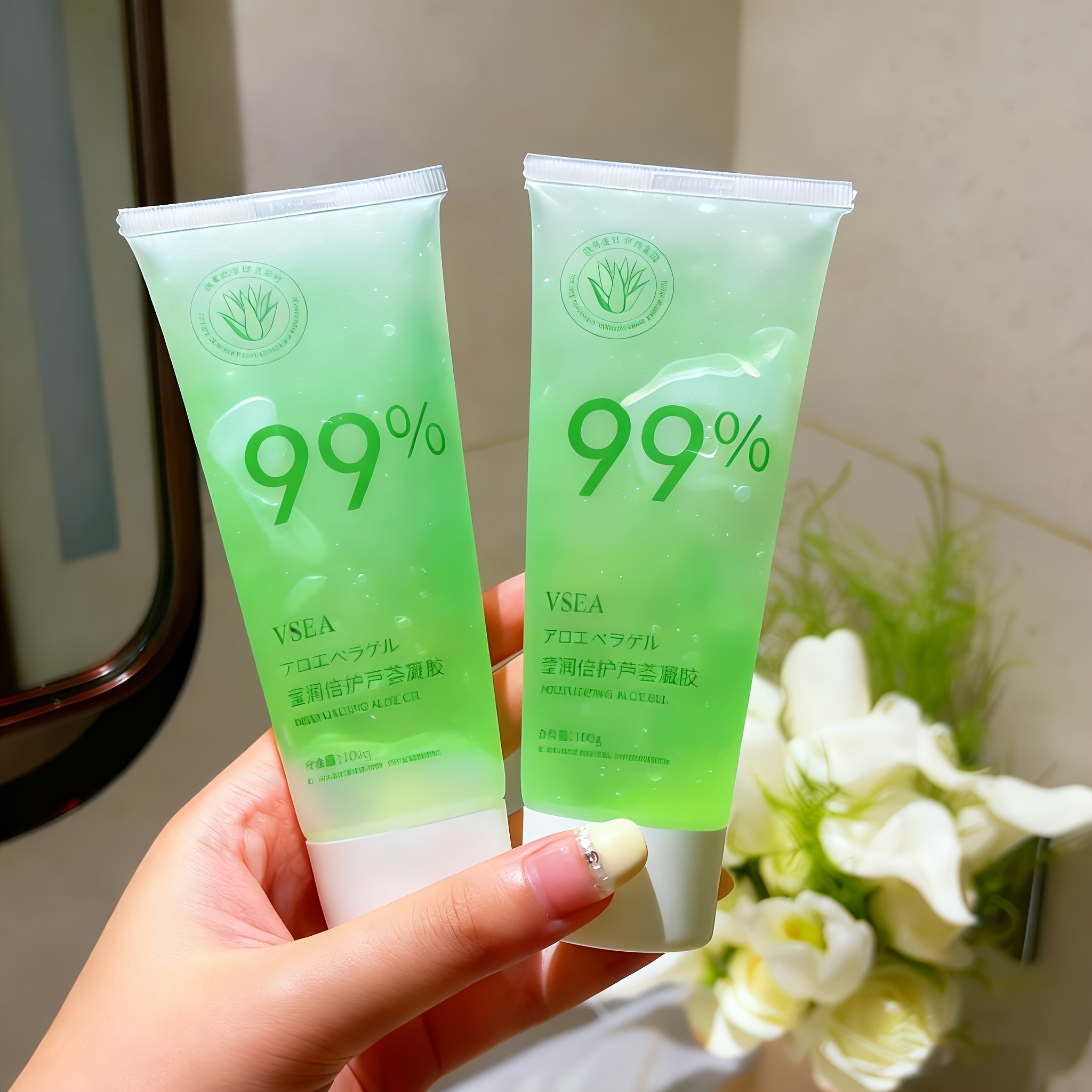 TEMU 2-pack Vsea 99% Aloe Vera Gel - Hydration Lightweight Formula Vegan Skin Care Moisturizer For Face And Body Daily Gentle Non-sticky Types Christmas Gift