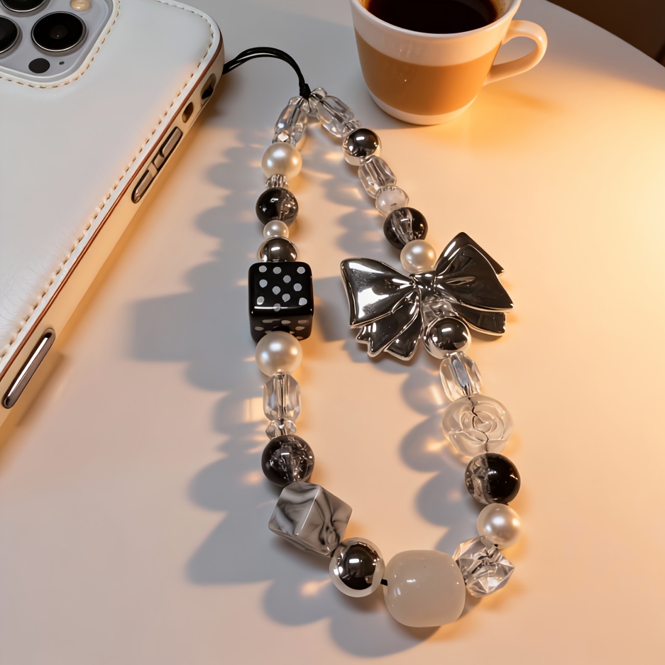 TEMU 1pc Boucle de téléphone cube de fleur perle Chaîne de téléphone Design créatif Lanière de téléphone Bracelet Chaîne de suspension CCD pour
