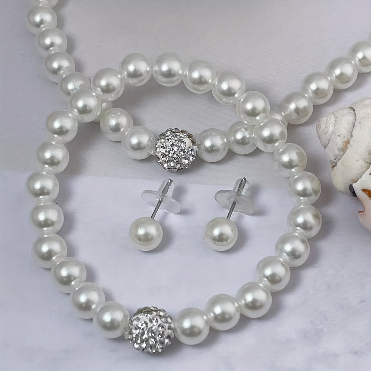 European and American Cross-border Imitation Pearl Necklace Bracelet Earrings Set Three-piece Set Foreign Trade Bride Accessories, for Wedding