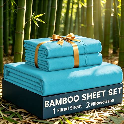 item picture 3pcs extra deep pocket bamboo fabric sheets for all with 2 pillowcases ultra soft king size cooling sheet set gentle for kids fits 16in mattresses breathable queen size deep pockets twin full king size sheets gift
