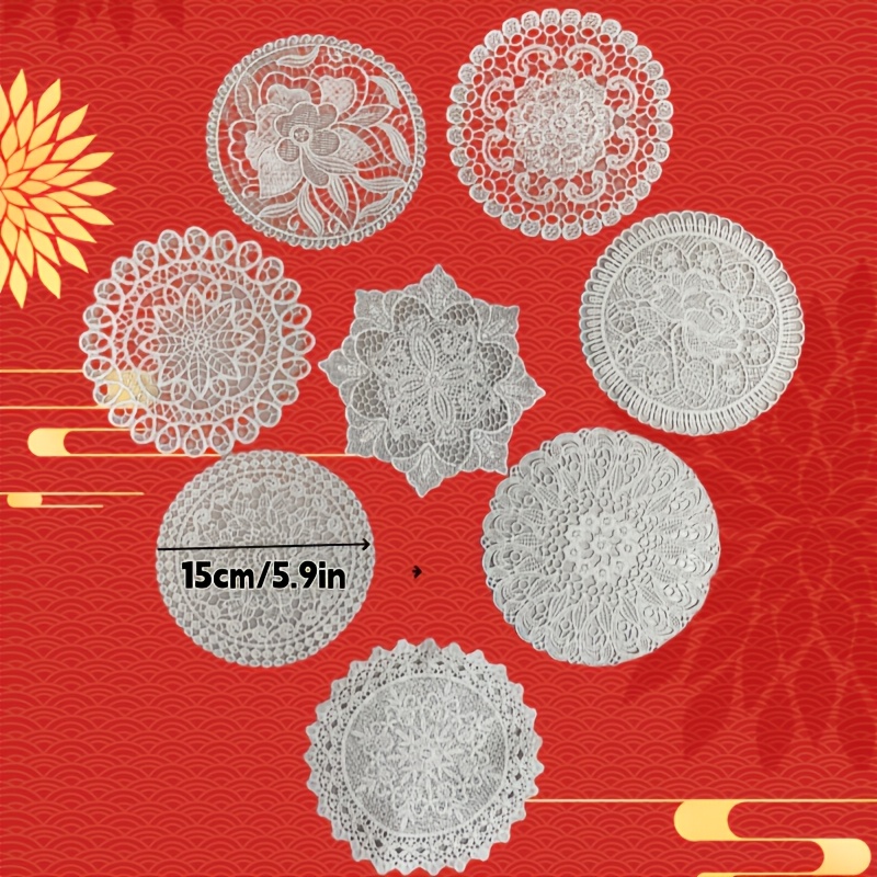 TEMU 8pcs Set White Handmade Crochet Embroidered Placemats, 5.9 Inches, Hollow-out Embroidered Round Cup Placemats, Coffee Coasters, Suitable For