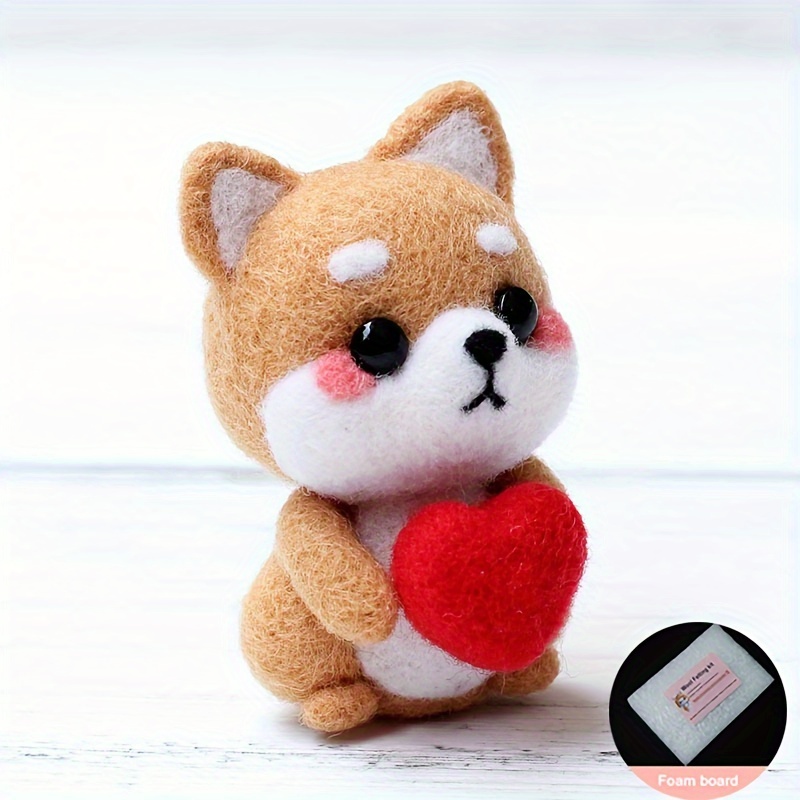 1 Set Diy Needle Felt Kit, Unfinished Love Inu Craft, Fabric Needle Felting Set For Beginners, Ideal For Birthdays, Family Craft Days, School Activities - White, Red, Black, , Light Brown