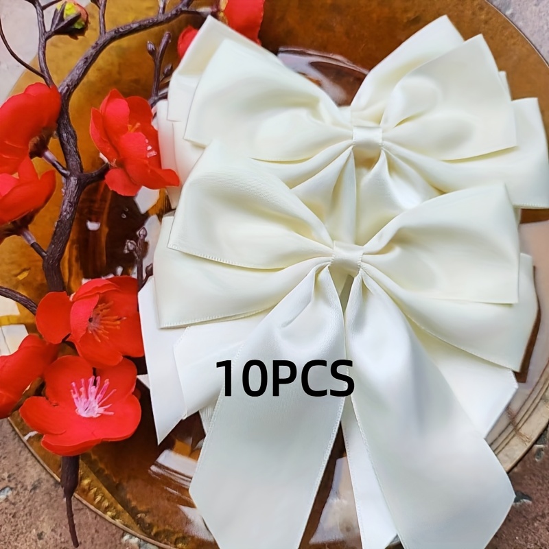 10pcs 30pcs, Antique White Solid Color Large Bowknots, Double-layered Angled Design, High-quality Texture, Suitable For Gift Wrapping, Party Decorations, Weddings, Gatherings, And More