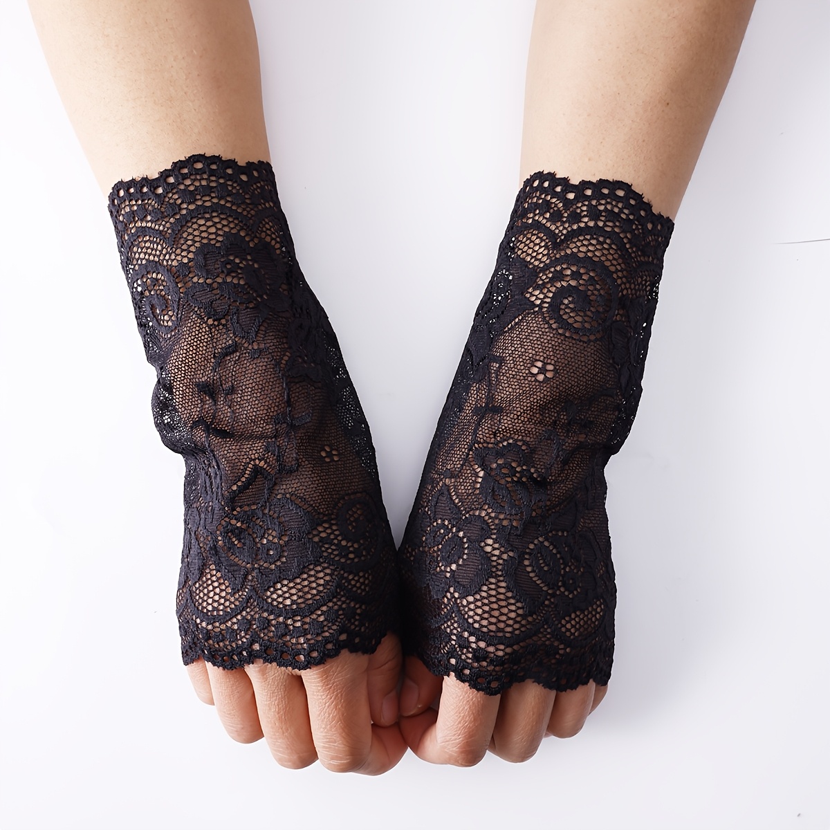 1 Pair Of Women's Summer Thin Elastic Lace Wristbands, Short Sleeves For Covering And Tattoos