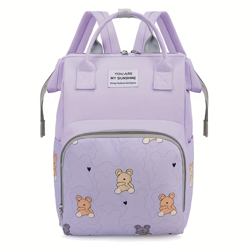Mochila para Pañales de Mamá con Estampado de Oso, Bolsillo Aislante y Correas para Cochecito, Ideal para Trabajo, Viajes y Vacaciones - Imagen 6