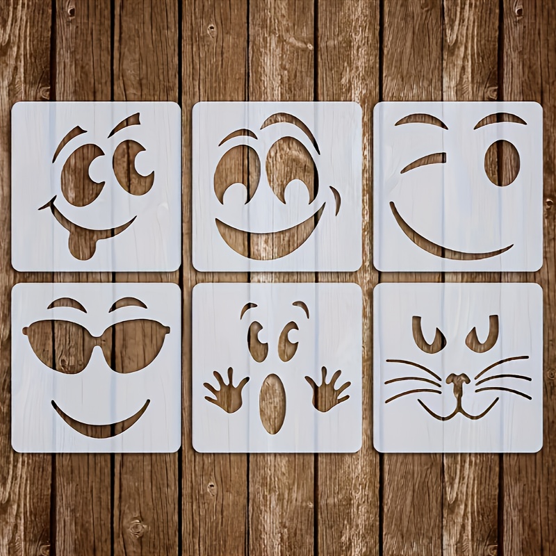 6pcs Happy Face Template, 3x3 Inch Reusable Pattern Template, Suitable For Diy Crafts, Fabrics, Canvases, , And Home Decor - Ivory Pet Material