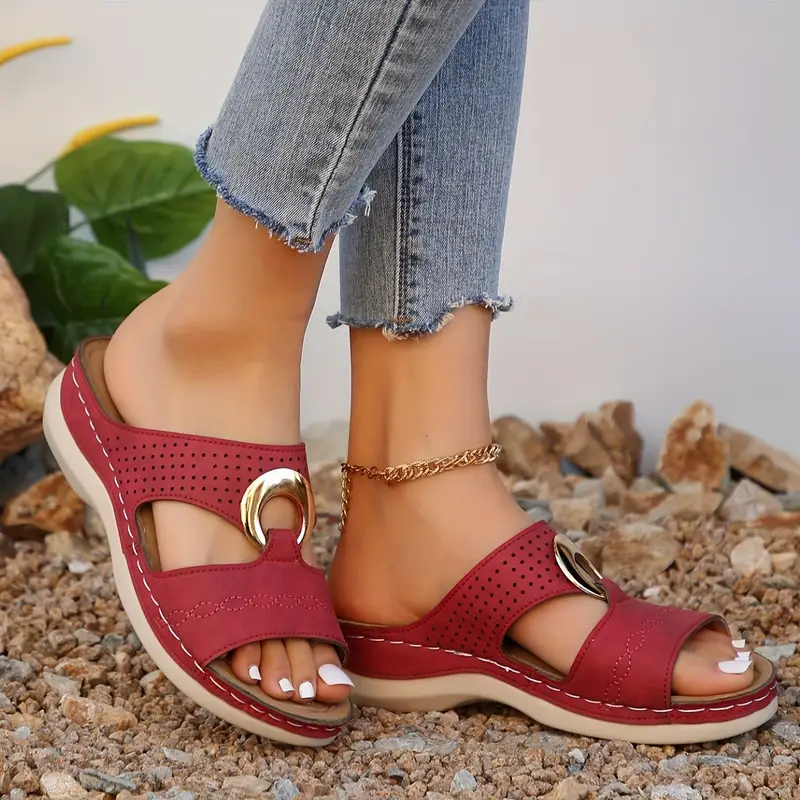 women's solid color wedge heeled sandals casual open toe 36 red 8