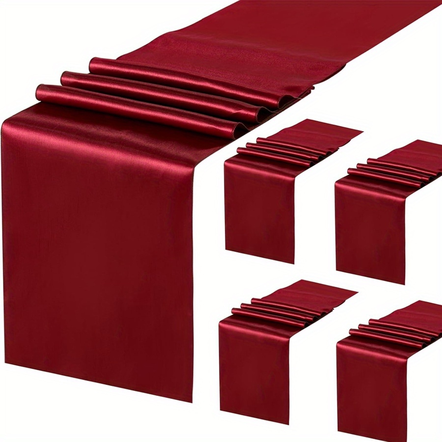 Image of 4pcs Burgundy Satin Table Runner Set, 17 X 275cm Long - Shiny Smooth Satin Wedding Decor For Birthday Parties, Buffets, Graduations, Engagements (burgundy/royal Blue)