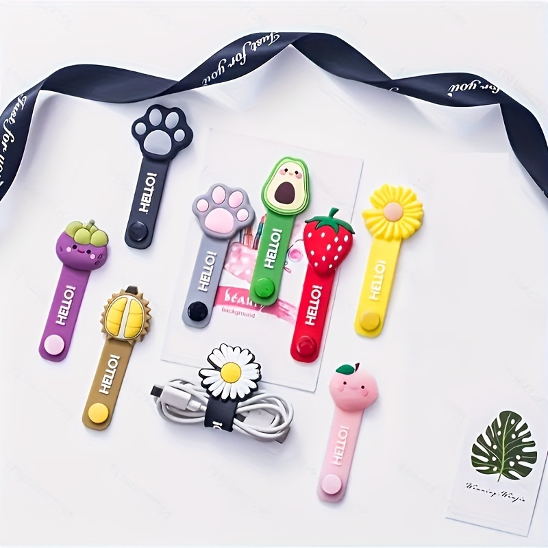 

6pcs Cute Cartoon Fruit Silicone Cable Winders, Reusable Cord Organizers, Tidy Cable Ties For Earphone Data And Charging Wires, Home And Office Cord Management