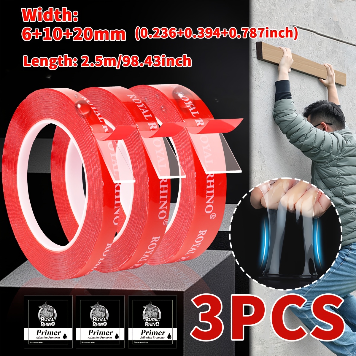 Image of 3 Rolls Heavy-duty Double-sided Tape - Acrylic Transparent Office Tape Total Length Of 24.6 Feet, Tear Off Seamless,, Nano Tape, Suitable For Home, Automotive, Office, And Industrial Use