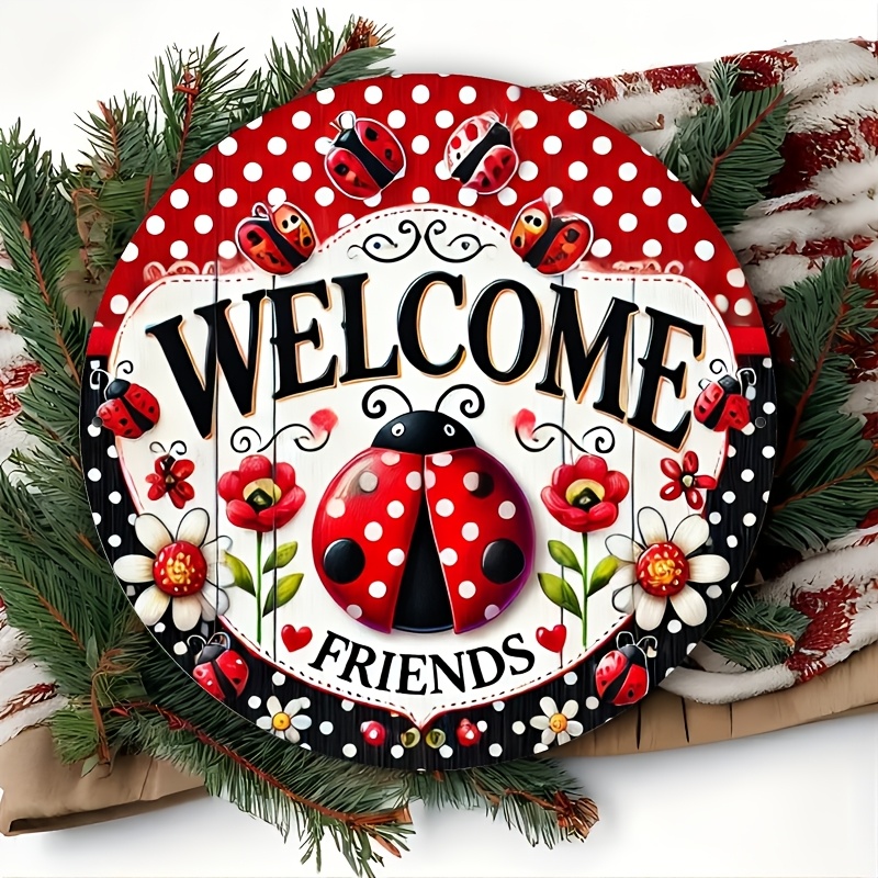 

Ladybug Welcome Sign - 8x8 Inch Metal Tin Wall Art With Vibrant Floral & Ladybug Design, Home, Kitchen, Garden, Bedroom, Bar, Bathroom, Party, Decor - Aluminum, Ladybug Outdoor Decor, Room Decor