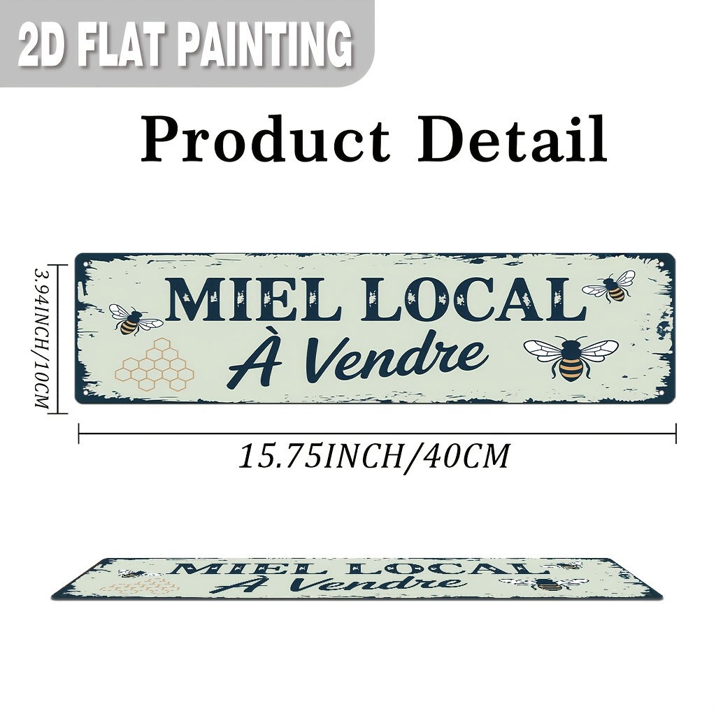 panneau décoratif 2d plat, 1pc, miel   panneau métallique vintage, décoration murale   pour cuisine, café, ferme,  , garde-manger, cabane de jardin, 4x16 pouces