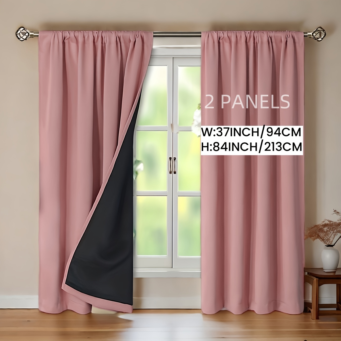 TEMU 2panels, 100% Blackout Plain Color Minimalist Rod Pocket Curtains With Coated Lining, Suitable For Living Room, Office, Bedroom Decoration,
