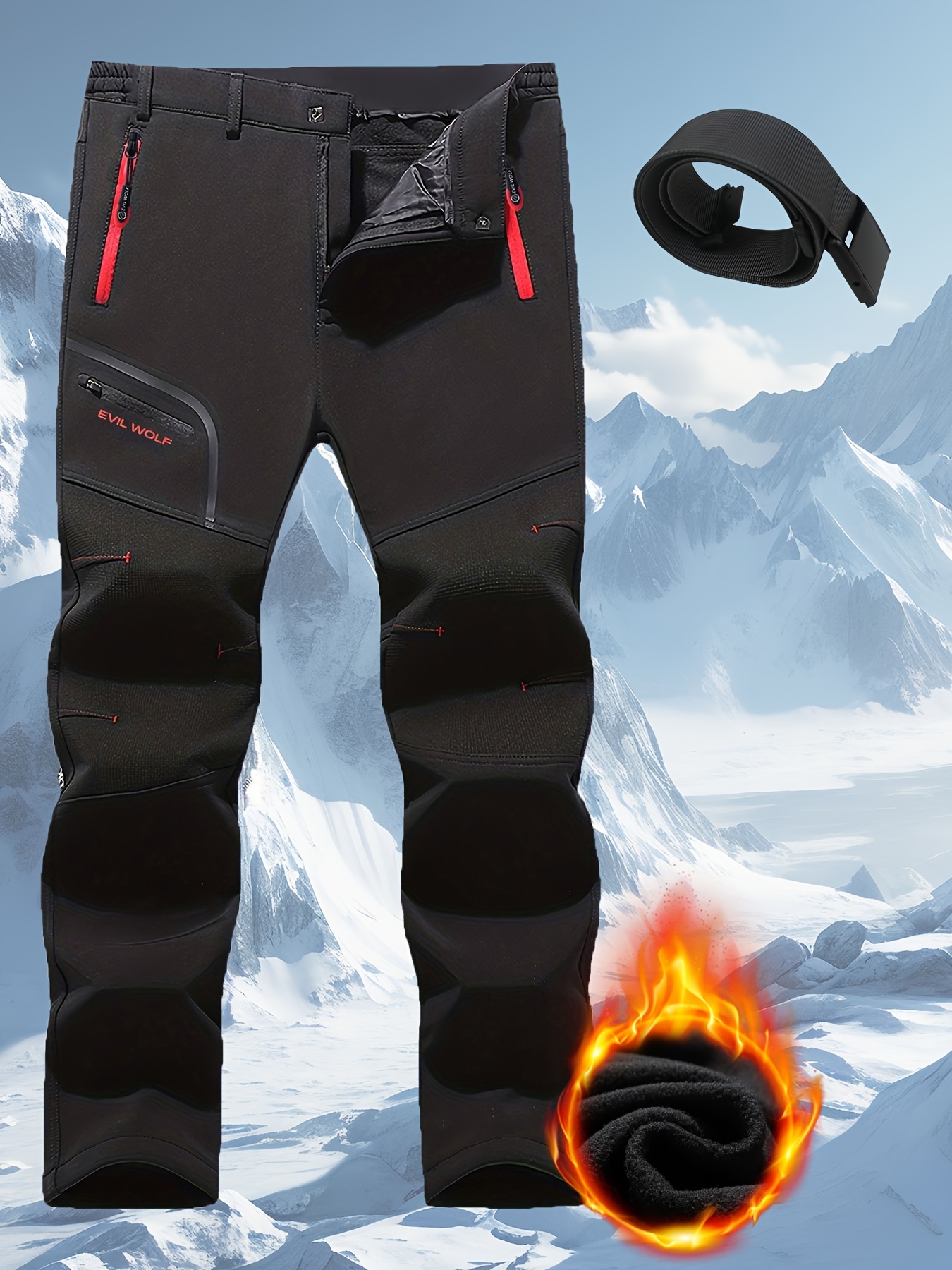mens fleece lined windproof outdoor pants thickened cold resistant softshell hiking ski pants with adjustable waist multiple pockets regular fit for   autumn     accents     attire thermal insulation