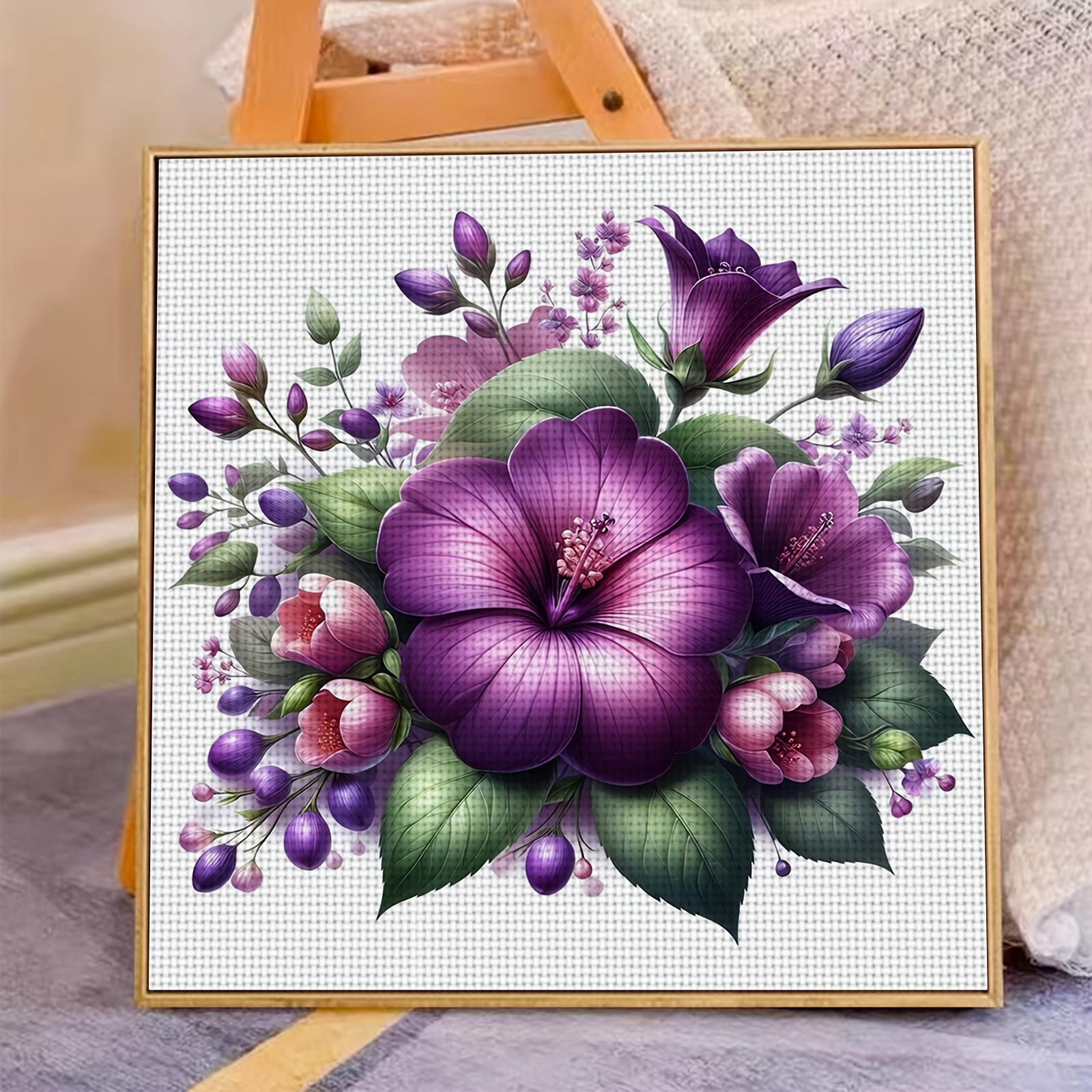 Complete Cross Stitch DIY Kit, Purple Floral