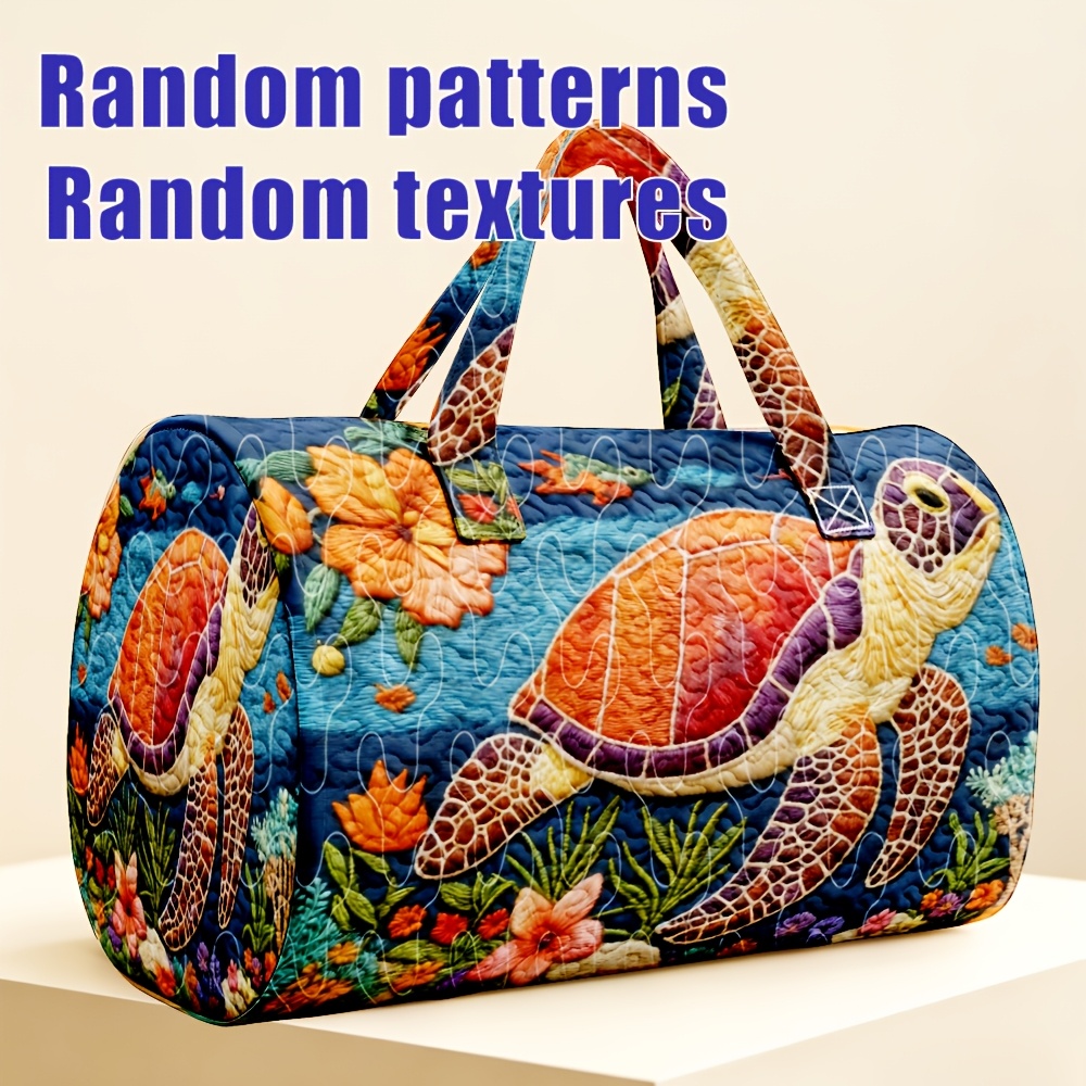 TEMU 1pc Pattern Quilted Boston Handbag, Sea Turtle Hibiscus Flower Coral Theme, Ocean Tropical Style Travel Tote Bag, Suitable For Life And Tropical