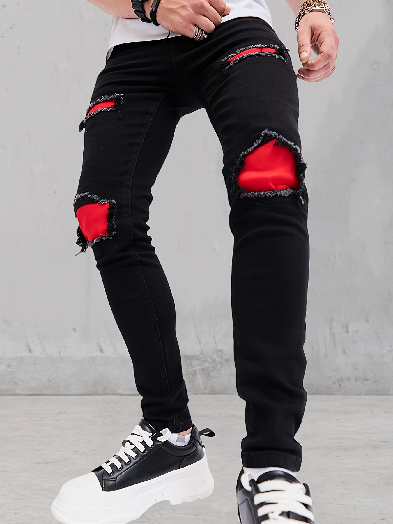 Ripped Jeans Big And Tall Red Jeans Women's Fashion Red Ripped Jeans