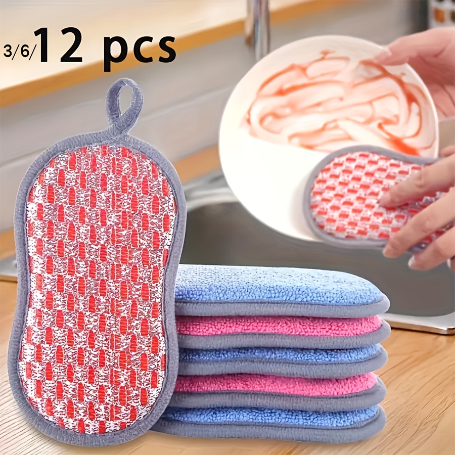 

3/6/12pcs, Cleaning Sponge, Double-sided Scouring Pad For Cleaning, Dishwashing Sponge, Spongedurable Non-scratch Sponge Wipe, , Cleaning Supplies, Cleaning Tool,