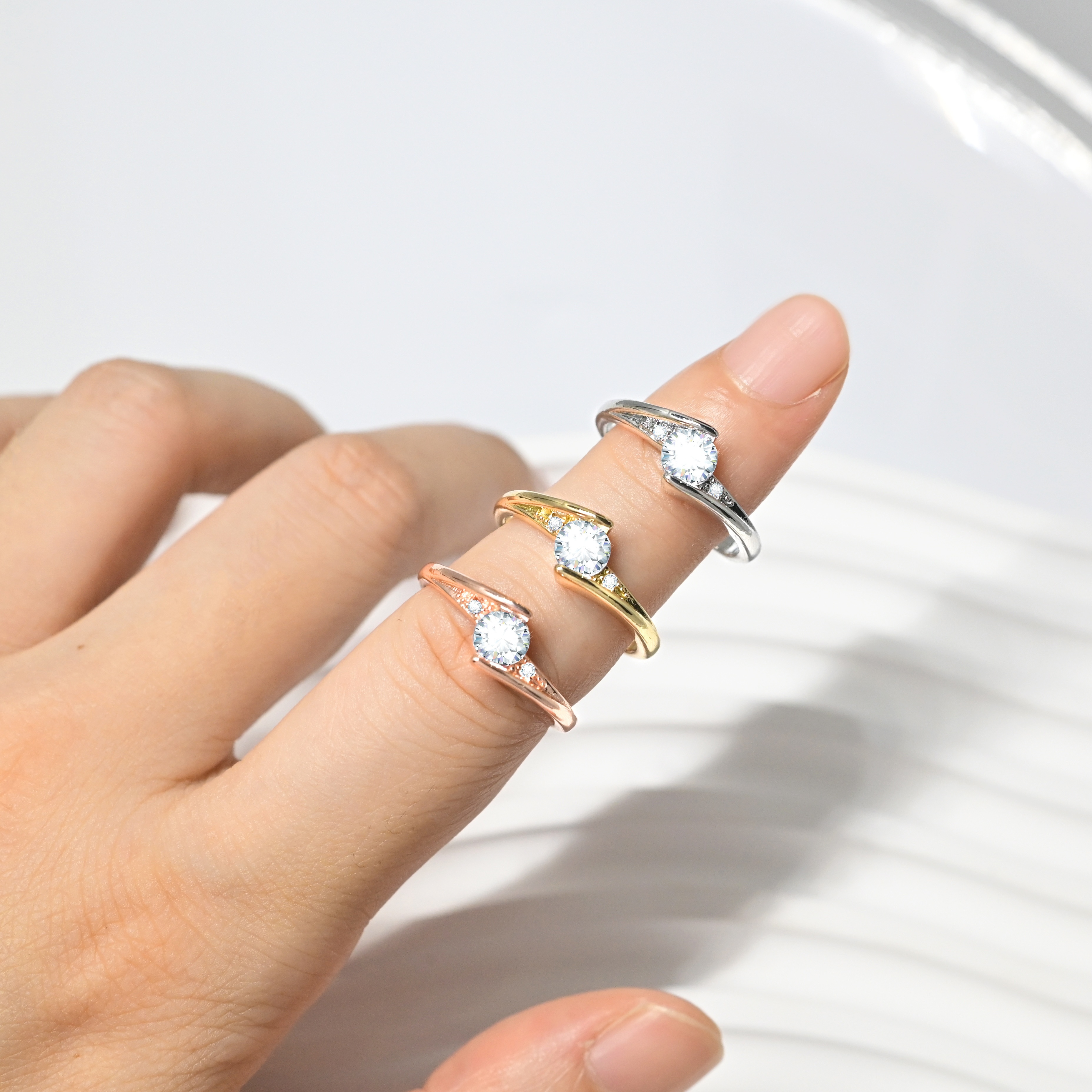 Cubic Zirconia Adjustable Open Ring - Women's Party & Wedding Accessory