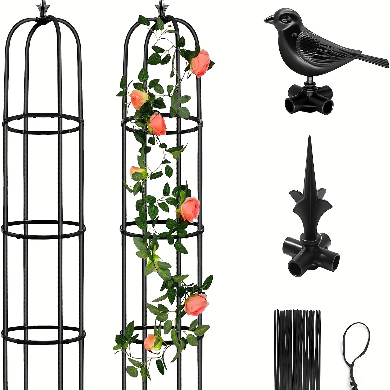 

Tower Obelisk Garden Trellis For Climbing Plant, 59inch Rustproof Metal Potted Plant Climbing Support For Indoor Outdoor Flowers Vegetable Fruits Vines Support (2pcs)
