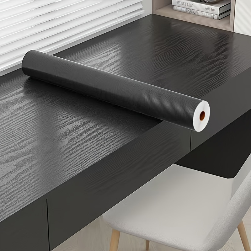 Image of 1 Roll Thickened Black Wallpaper Oil-proof Sticker, Self-adhesive For Kitchen Bathroom Background Walls And Furniture, Waterproof Heat-resistant Vinyl Film