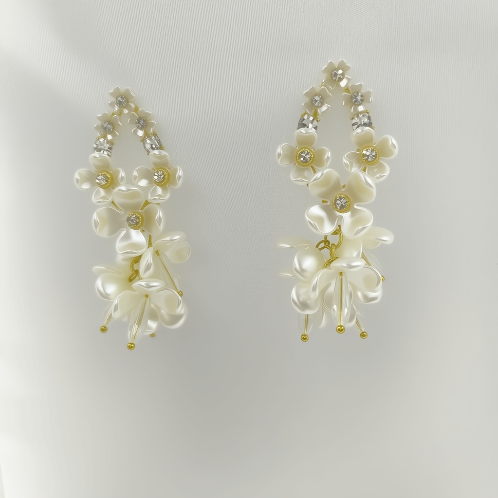 Floral Dangle Earrings with Sparkling Rhinestones 925 Sterling Silver