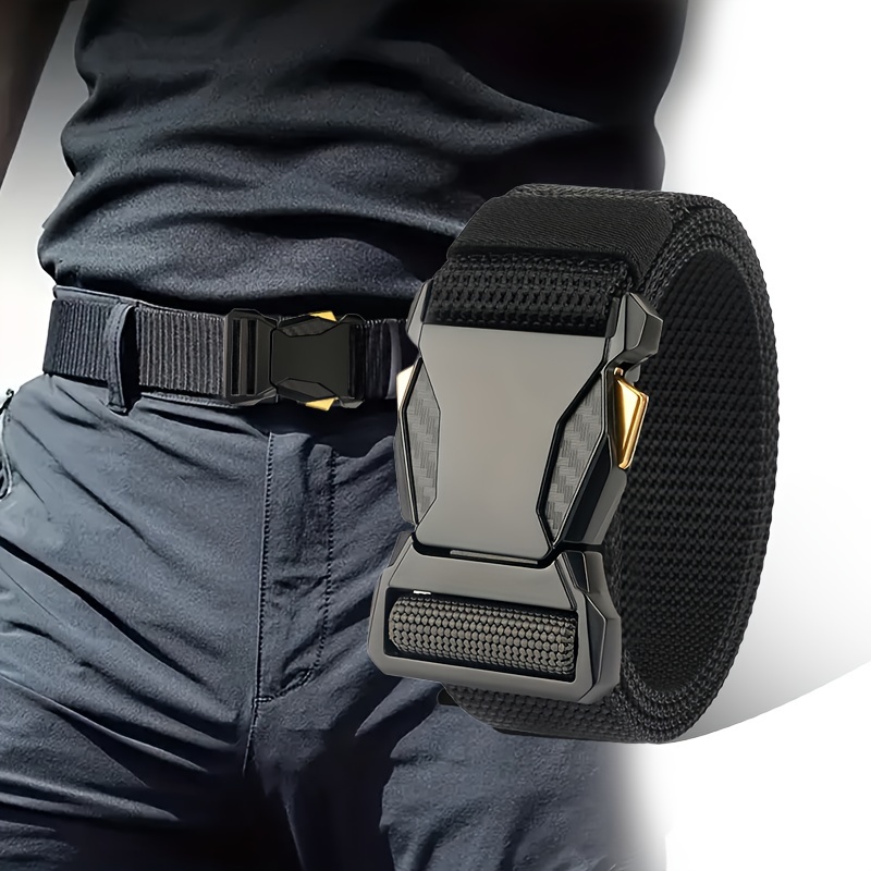 

Men' Belt Release , Outdoor Sports Casual Pants - Tactical Belt, 's Birthday Gift, Regular Fit, Black, Plastic , Large Size, Canvas Material