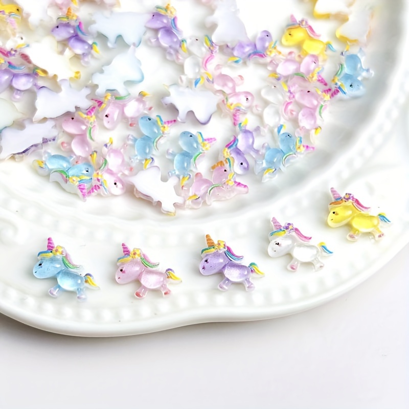 

50pcs Sparkling Resin Unicorn Appliques - Pastel Rainbow Miniature Decorations For Diy Crafts, Weddings, Scrapbooks & Nail Art,