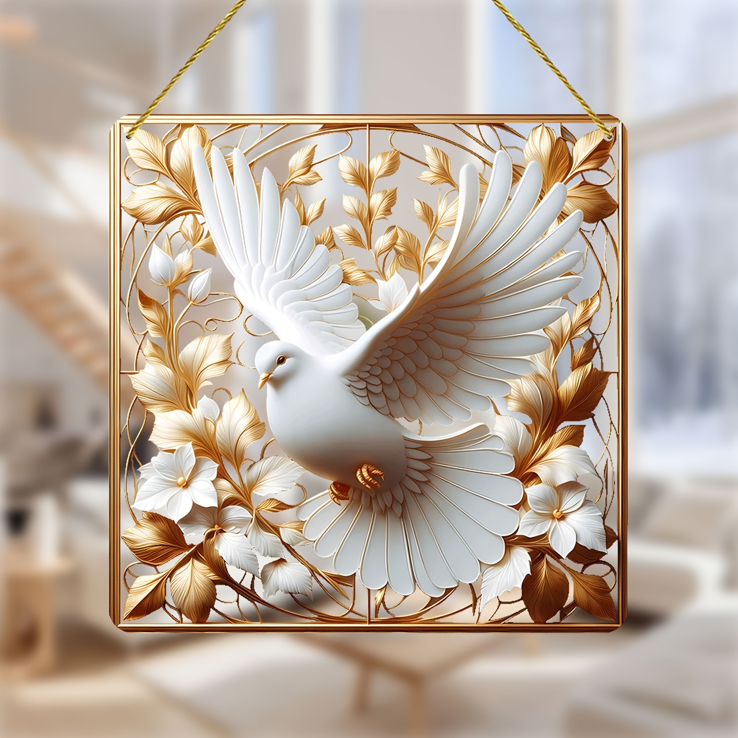 

Acrylic Peace Dove Sun Catcher Wall Art, 8-inch Square Hollow Decorative Plaque For Outdoor Garden Farmhouse, Aesthetic Wall Art For Bedroom Living Room, Ideal Birthday Gift For Friends
