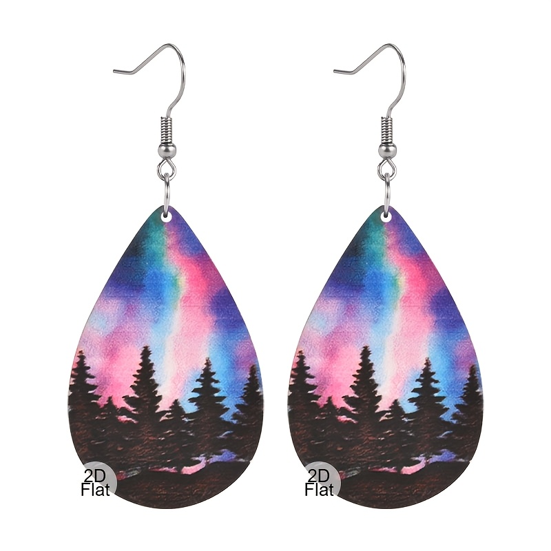 TEMU Boucles d'oreilles en bois pour femmes, motif arbre coloré, boucles d'oreilles vintage, bijoux de fête, cadeau d'anniversaire