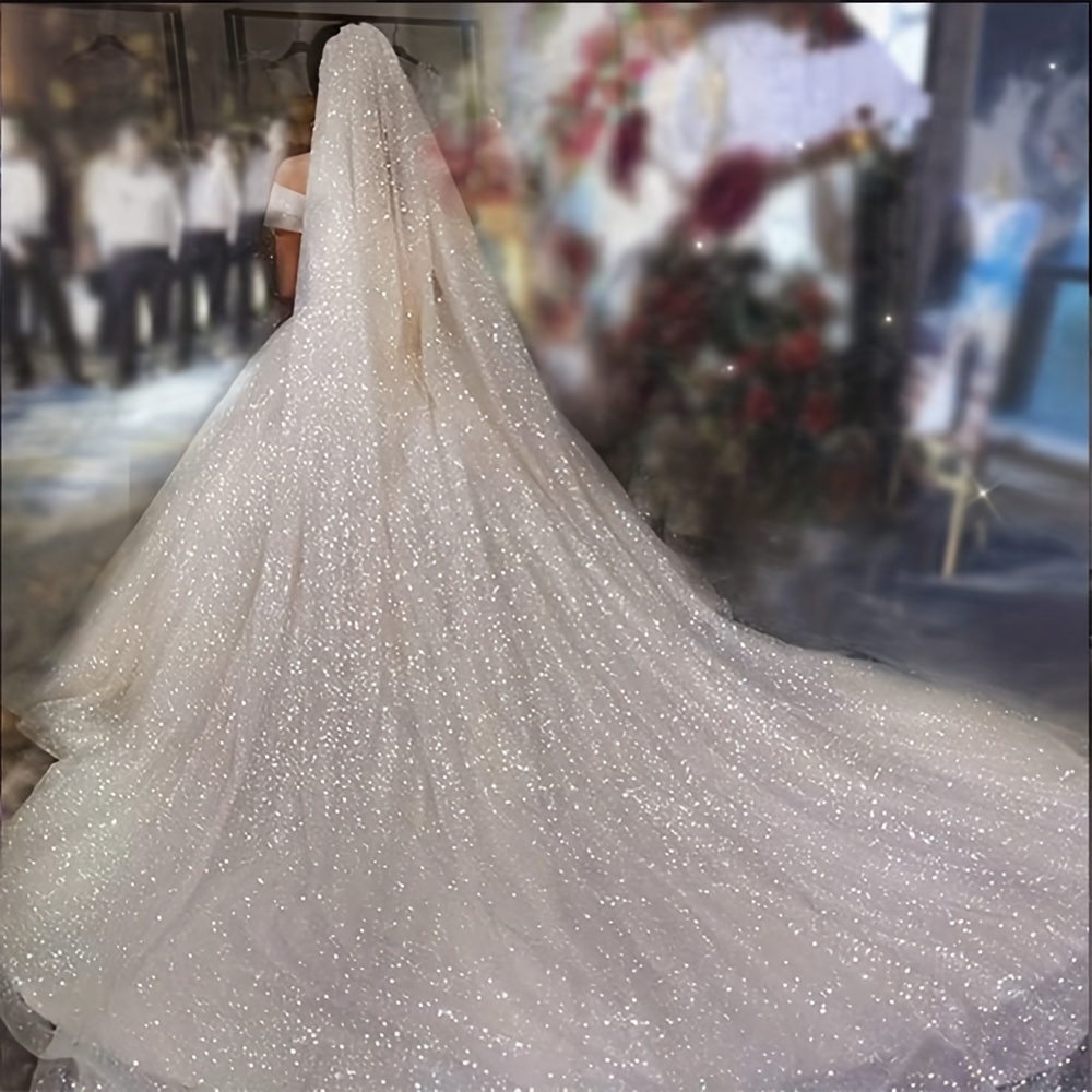 

Starry Bridal Veil With Sparkle Detail – Luxurious Extra-long Trailing Length, Polyamide Yarn Composition, Hand-wash Only, Elegant Wedding Accessory