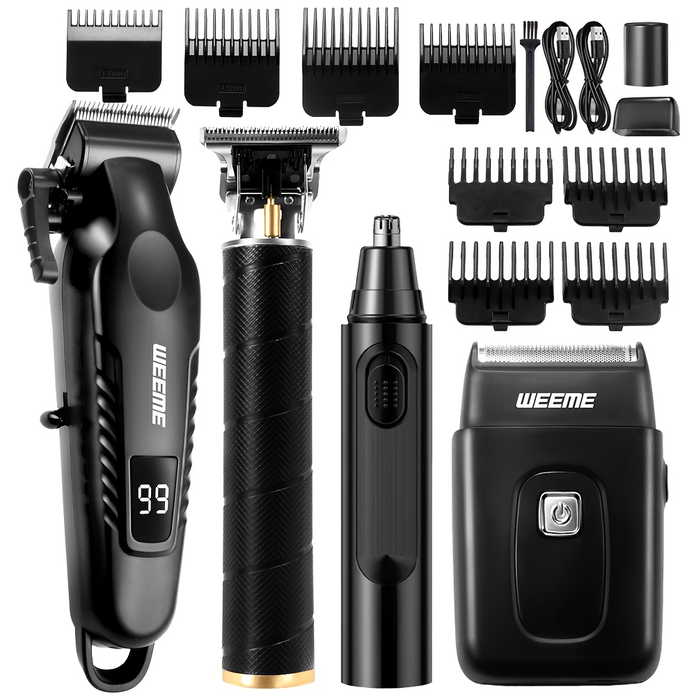 Image of Weeme Men's Blue 4pcs Hair Cutting Set - Professional Wireless Hair Clipper, Compact Beard & Body Trimmer, Edge Trimmer, And Razor Combo, Perfect For Christmas Gifts
