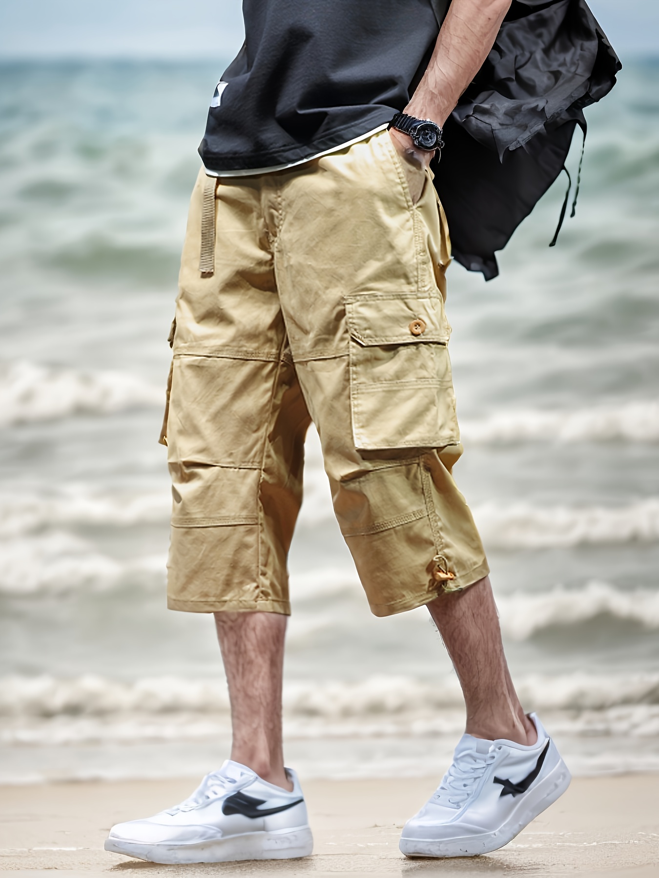 men's vintage cargo shorts multiple pockets Temu United Arab