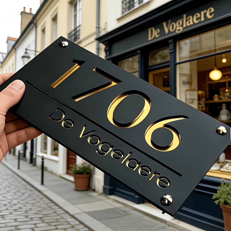 TEMU Personalized Custom Acrylic Double-layer House Number, Personalized Outdoor Address Decor Sign, Suitable For Home, Office, Store, And Apartment,