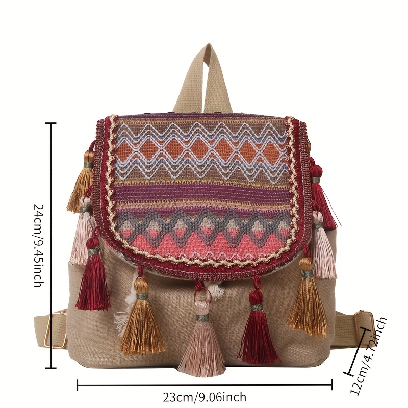 womens vintage fringe ethnic style backpack fashionable  display picture 1