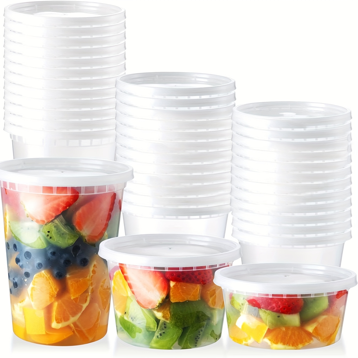 

48 Sets - 8oz | 12oz | 16oz | 24oz | 32oz | Lidded Plastic Cooked Food Containers, , Soup, Meal Preparation Containers | Bpa Free | Stackable | Leak-proof | Microwave/dishwasher/refrigerator Safe