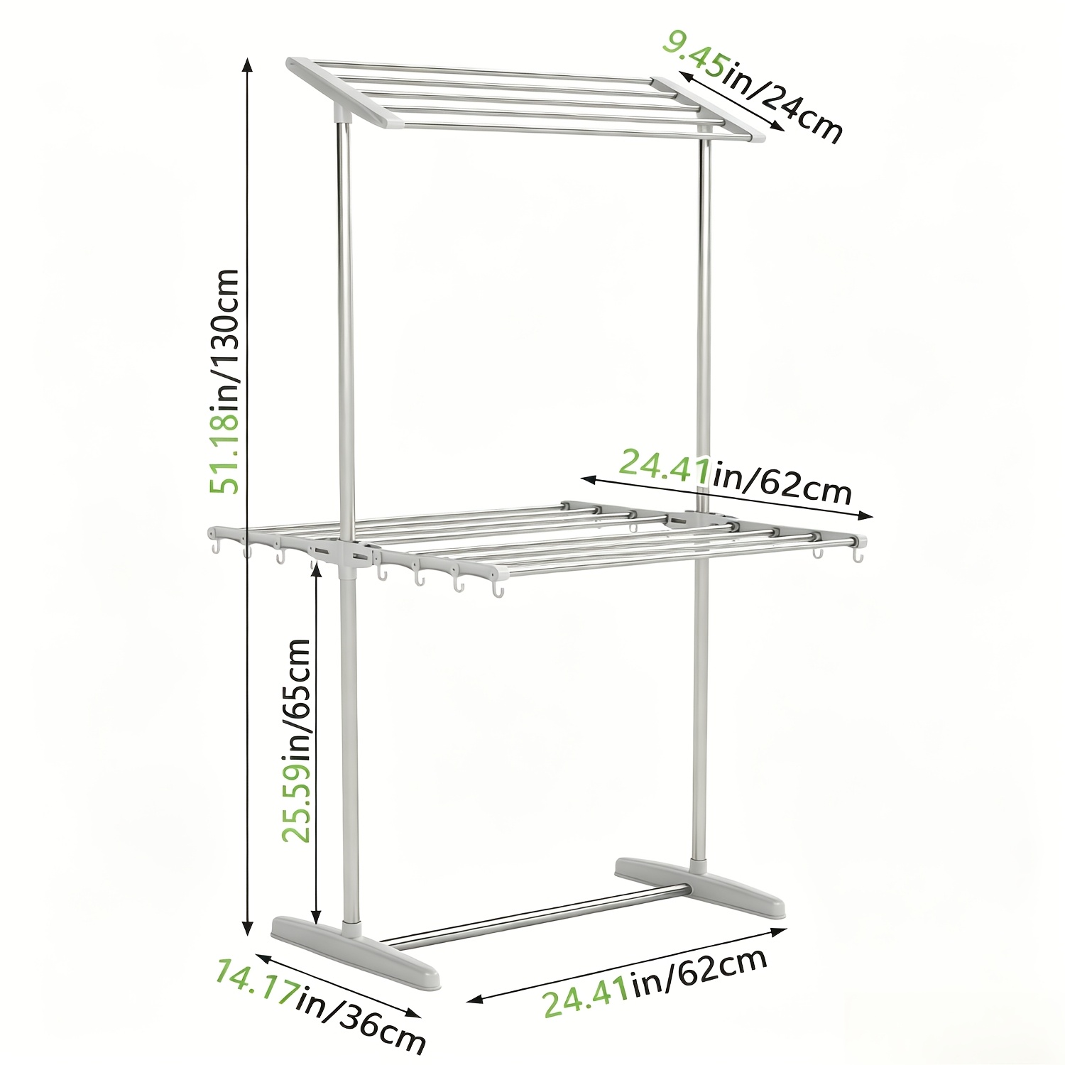 Image of 2-tier Foldable Stainless Steel Clothes Drying Rack, For Hair , Floor Standing Drying Rack For Underwear And Socks, Foldable Clothes Drying Hanger For Indoor Outdoor Balcony And Dorm, Drying Racks