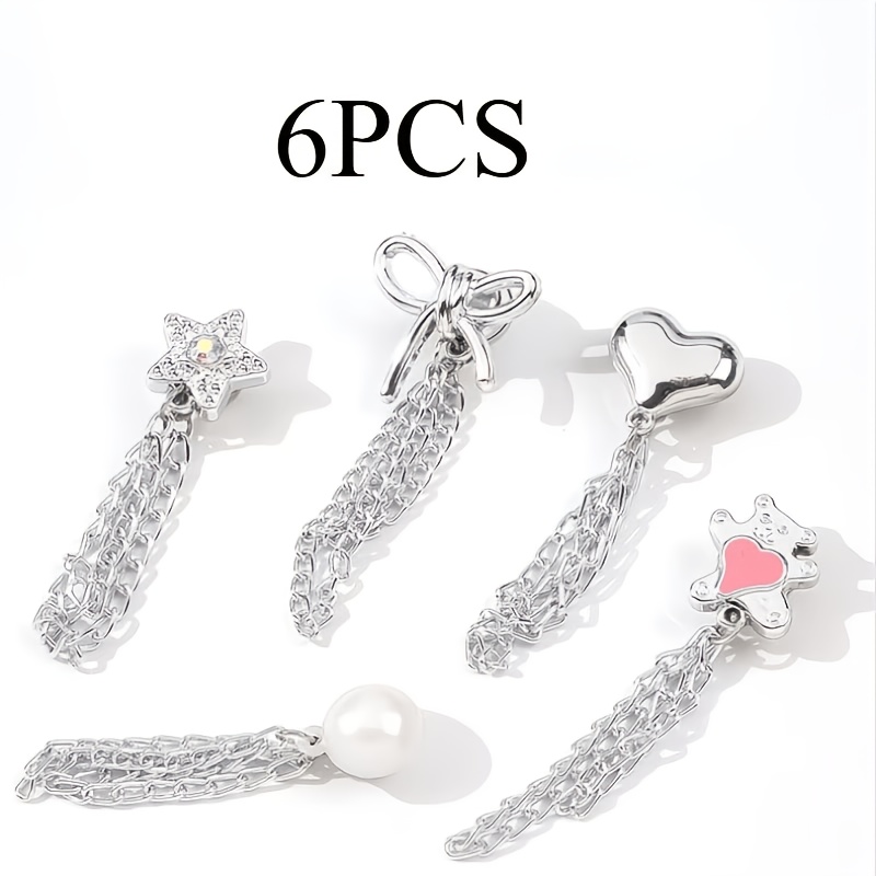 TEMU 6pcs Multi-functional Clothing Clips, For Hem Trimming, Metal Star Heart Bow (random Pattern), Suitable For Shirts, Clothes, Pants, For Trimming