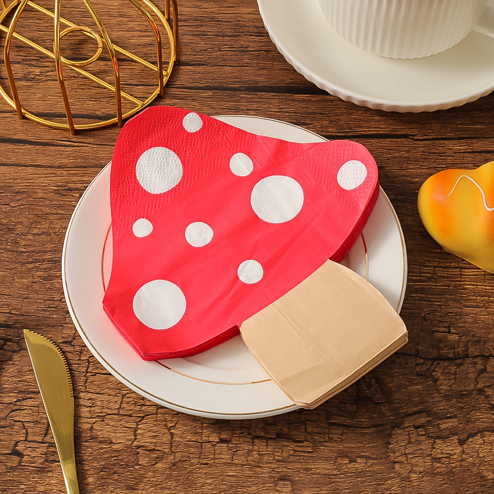 TEMU 20 pezzi di salviette a forma di fungo con puntini - carta di carta a 2 , per feste, compleanni e celebrazioni, forniture per feste di | Design