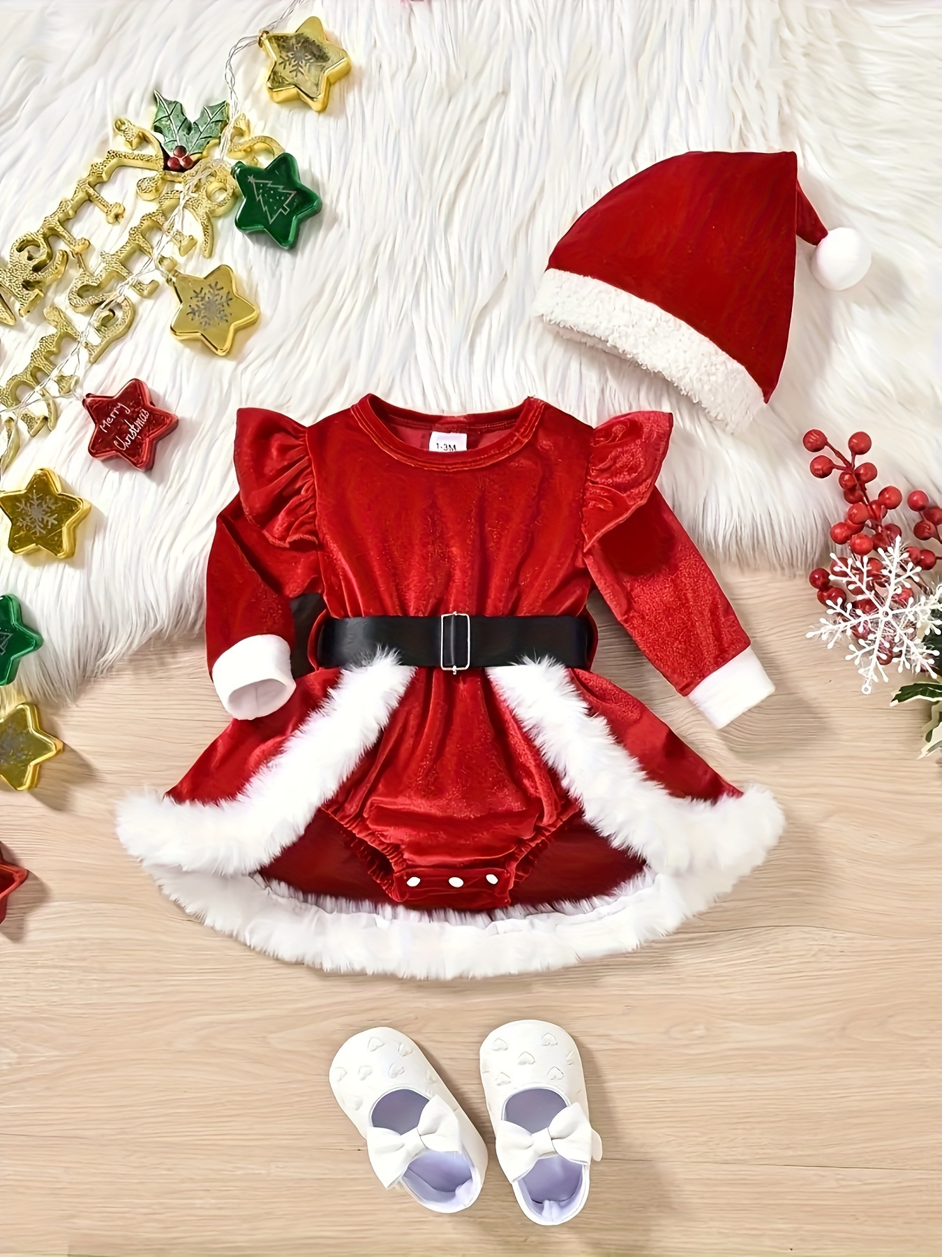 white christmas dresses Baby Girl Christmas Dress, Red Tulle Tutu Romper for Toddler & Newborn main image 1