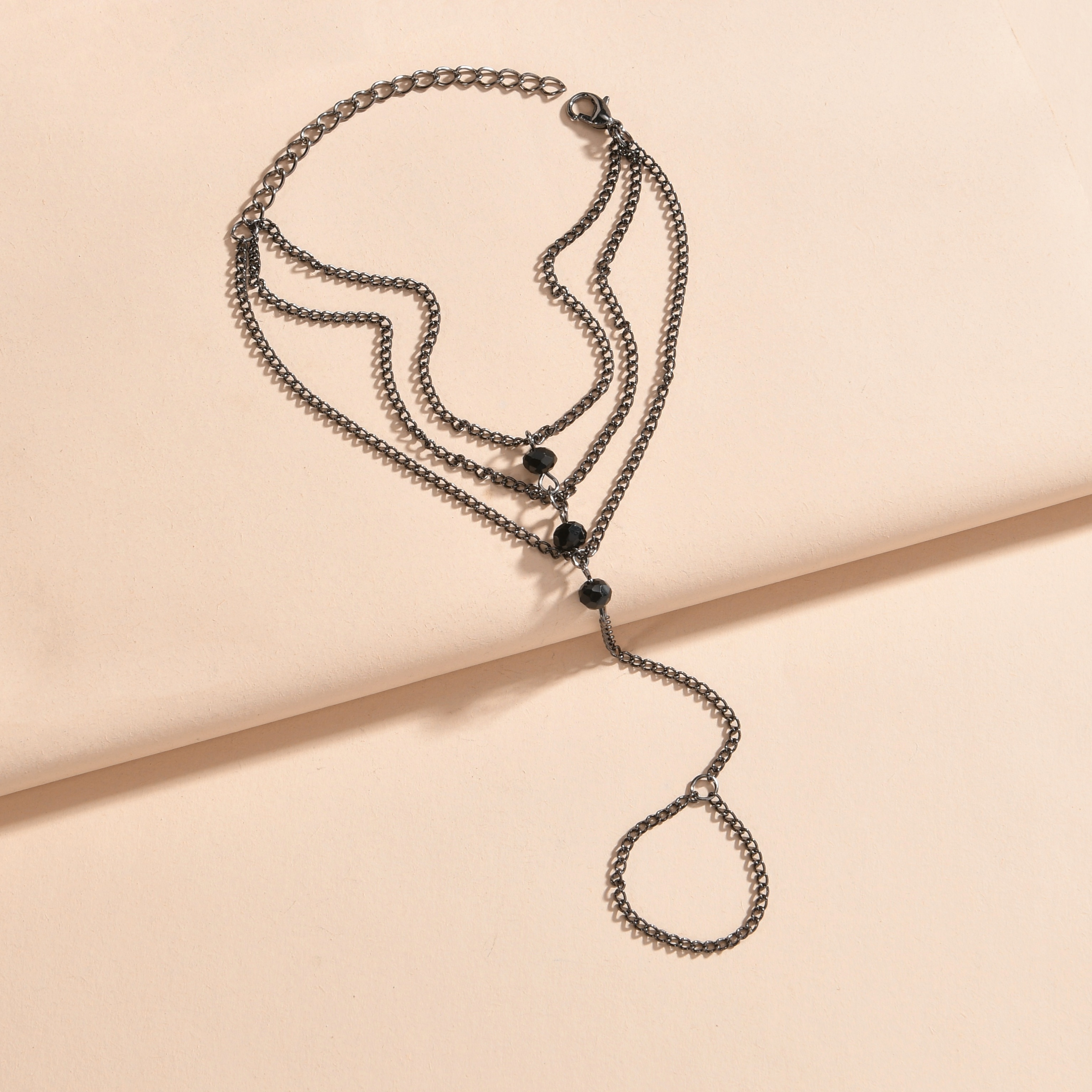 Set Bijoux Punk – Bracelet Chaîne Avec Bague Doigt – Style Gothique Or Ou Argent - 7