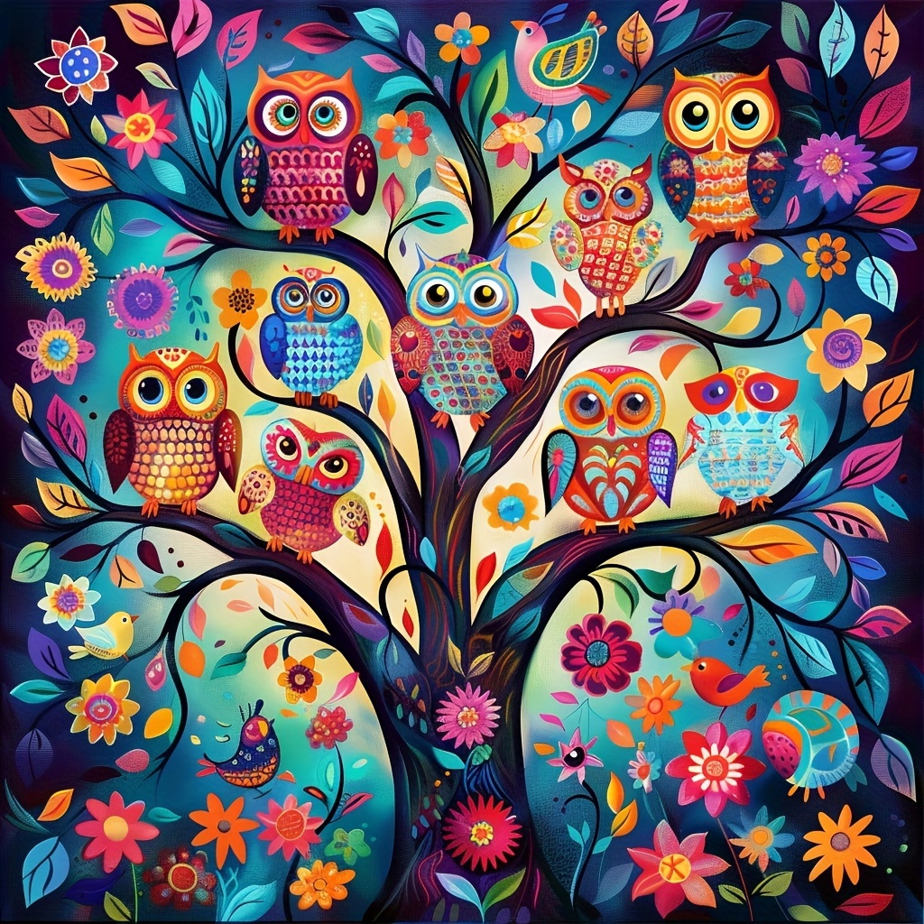 

1pc Large Size 50x50cm/19.7x19.7in Without Frame Diy 5d Artificial Diamond Art Painting The Owl Tree, Full Rhinestone Painting, Diamond Art Embroidery Kits, Handmade Home Room Office Wall Decor