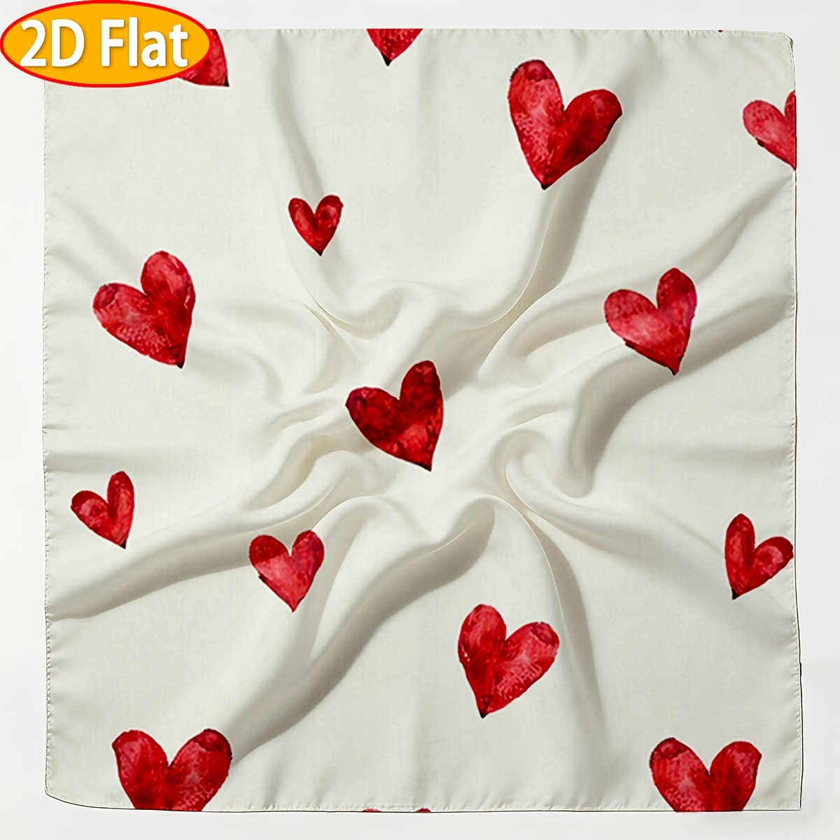 TEMU 1pc Women's Red Scarf - Reusable Non-stretch Suitable For Parties, Daily Wear & Gifts | Multicolor Heart Print Hand Washable Scarves For