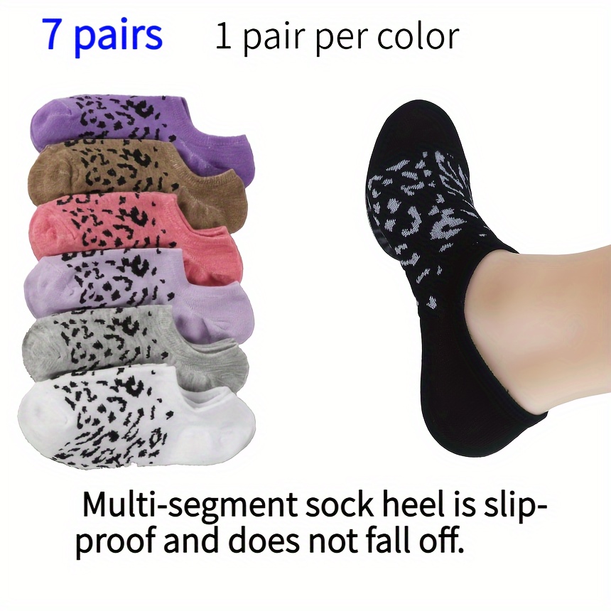 

7 Pairs Leopard Print Boat Socks, Breathable & Casual Low Cut Invisible Socks, Women's Stockings & Hosiery