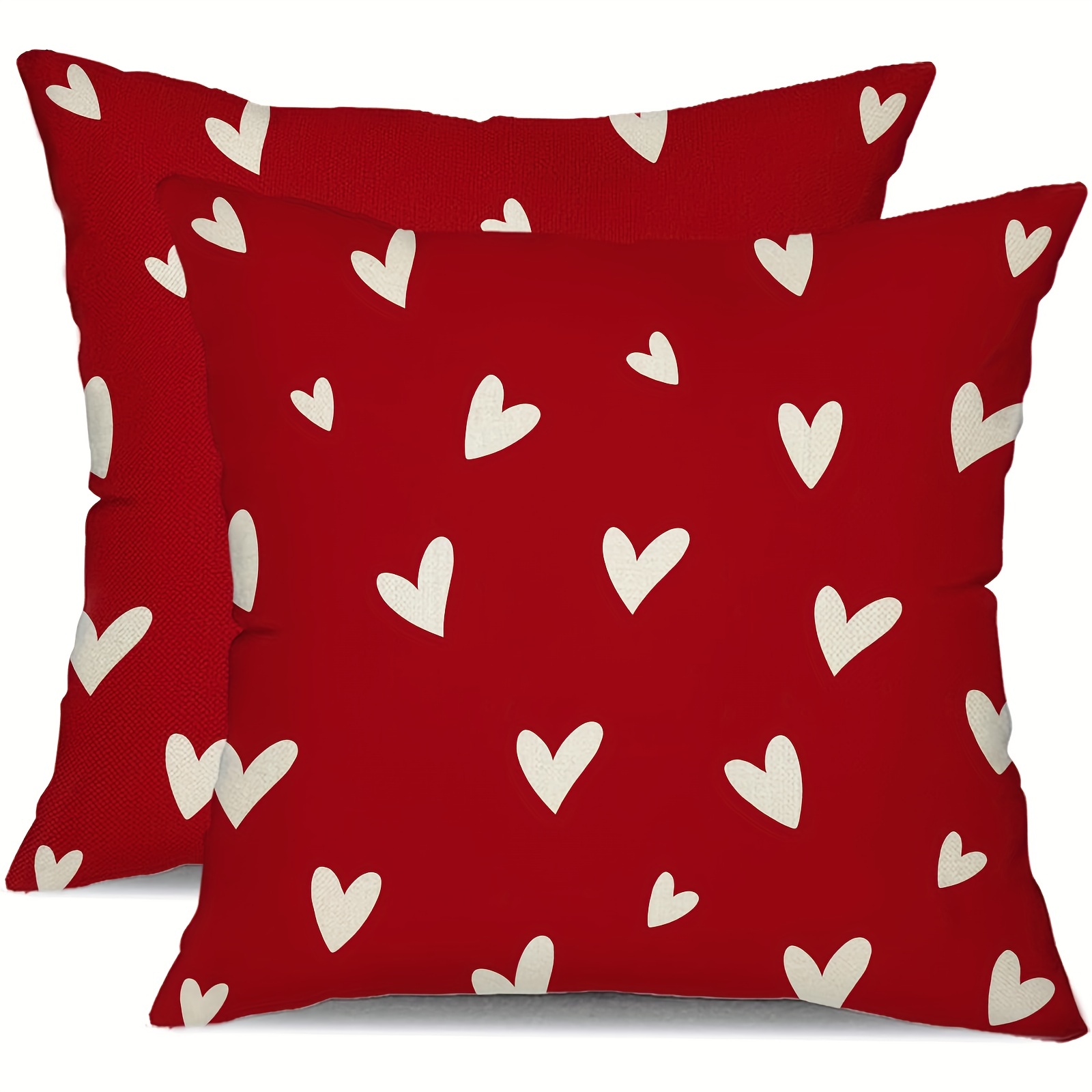 

2pcs Valentine's Day Throw Pillow Covers, 18x18 Inches - Romantic Red With White Accents, Zip Closure, Machine Washable Polyester Cushion Cases For Sofa & Home Decor, Valentine Pillow Covers