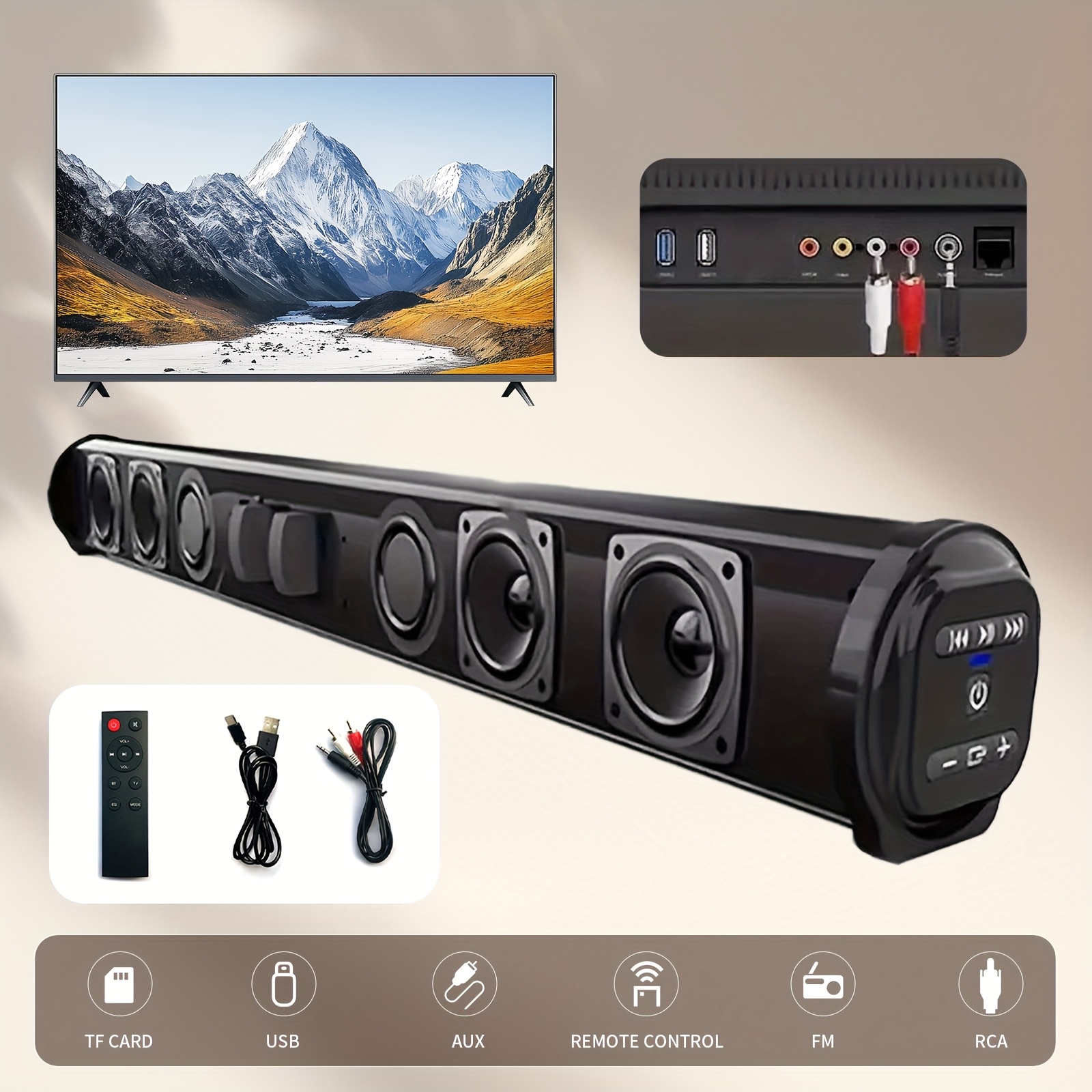 Temu – TEMU Wireless Tv Sound Bar Computer Speakers, Adjustable Rgb Pc Gaming Speakers With And Volume Control, Stereo Usb Powered 3.5mm Aux Multimedia